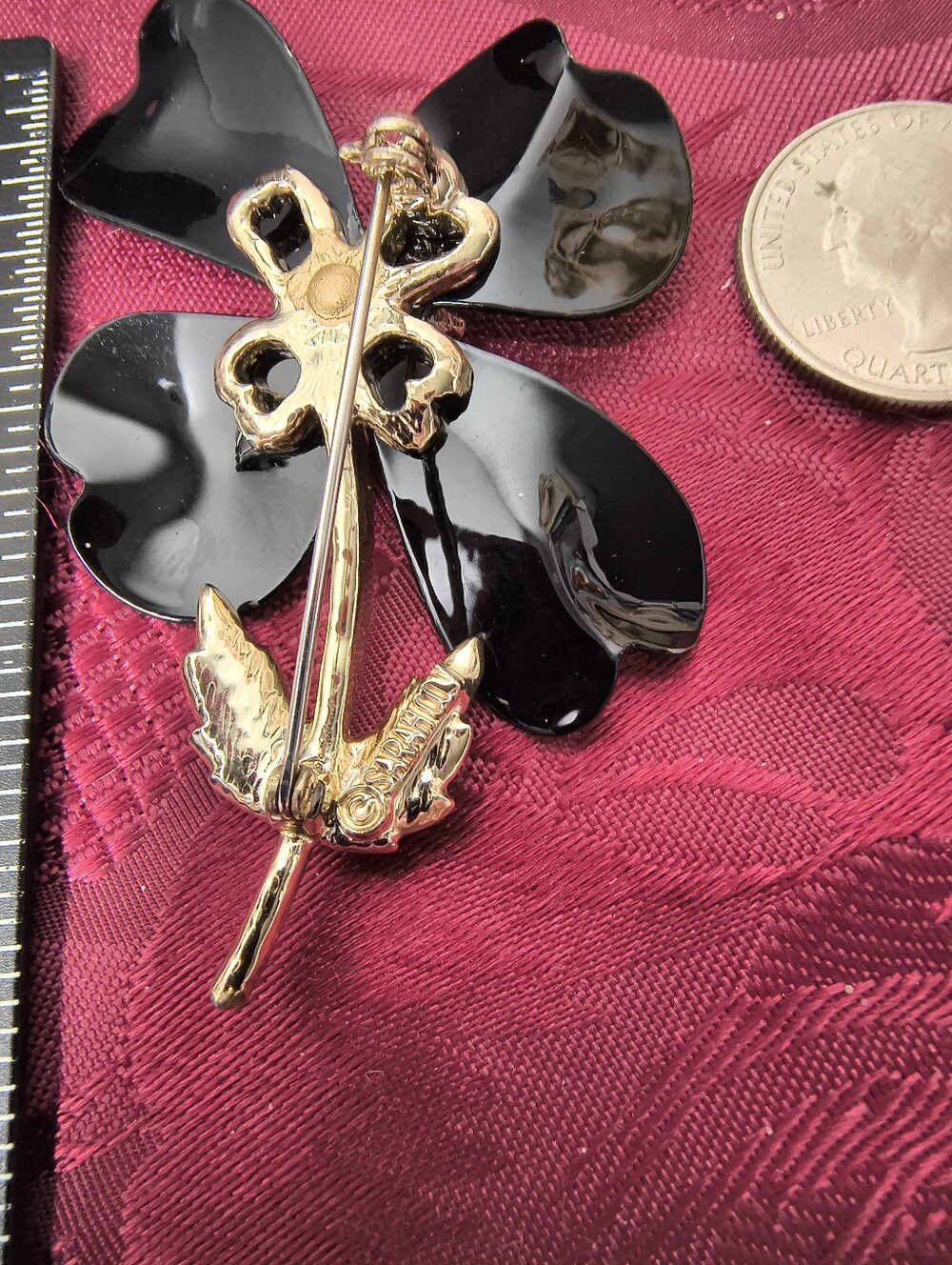 Vintage Sarah Coventry Dogwood Black Enamel Flower Brooch 1960s - Picture 10 of 11
